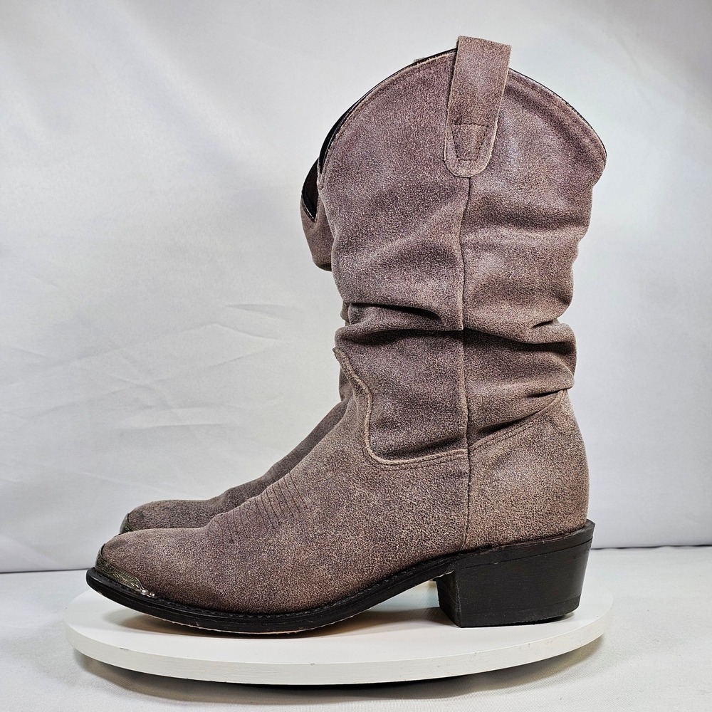 Double-H Ladies Slouch Brown Suede Western Cowboy Boots DH5201 Metal Toe USA 6.5 - Picture 3 of 7